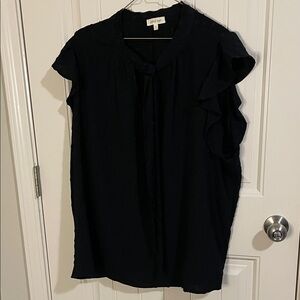 Allison Joy Black Ruffle Sleeve Tie-Neck Blouse
